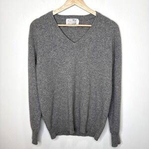 VTG Braemar 100% Cashmere Sweater Womens L Gray Pullover V Neck Nassau Old Money